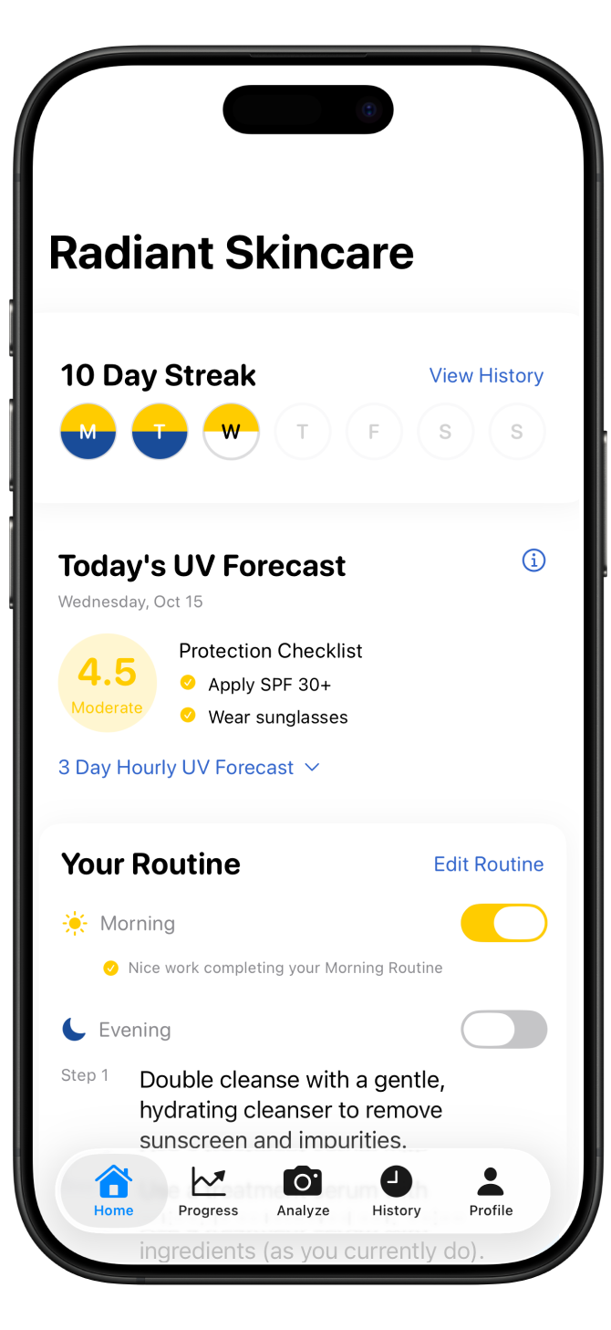 Radiant Skin Care App Dashboard